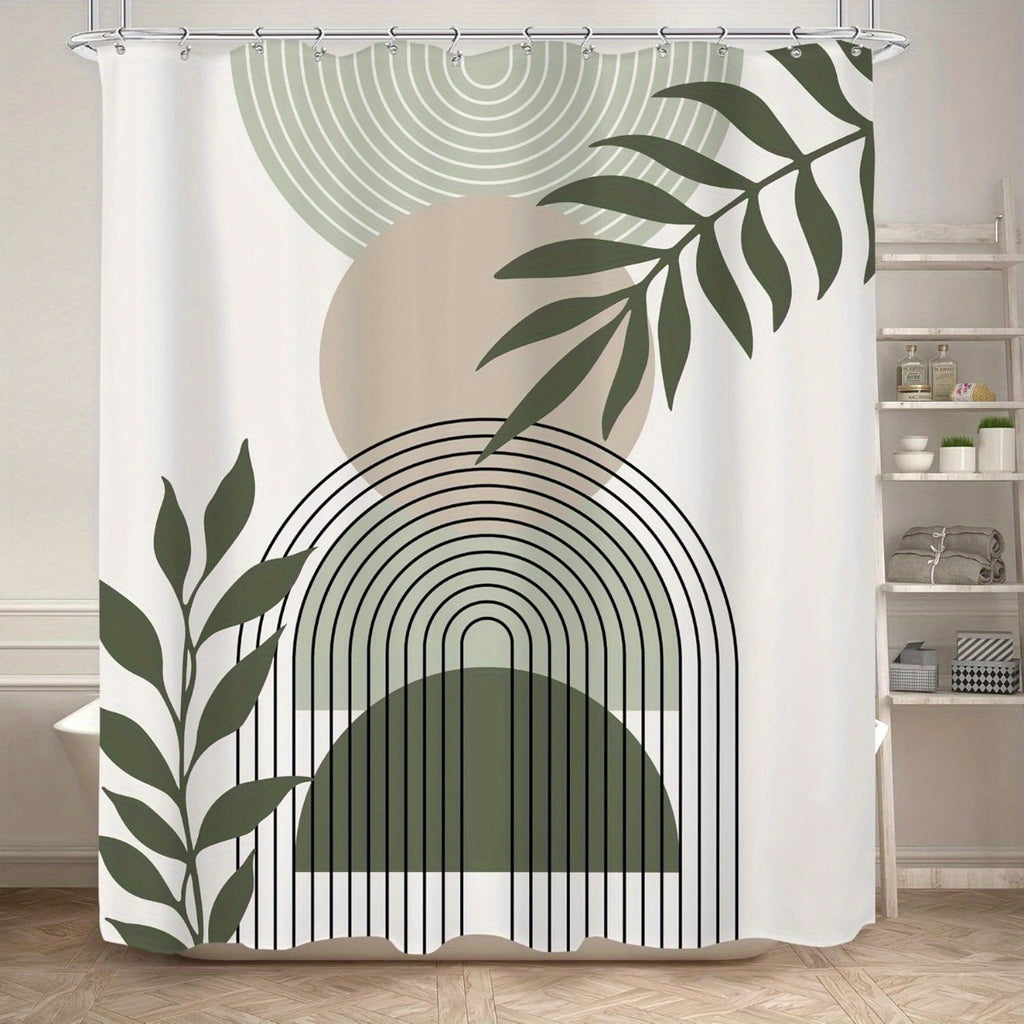 KOMLLEX Sage Green Boho Shower Curtain 60Wx72H Abstract Modern Mid Century Bathroom Decor Aesthetic Leaves