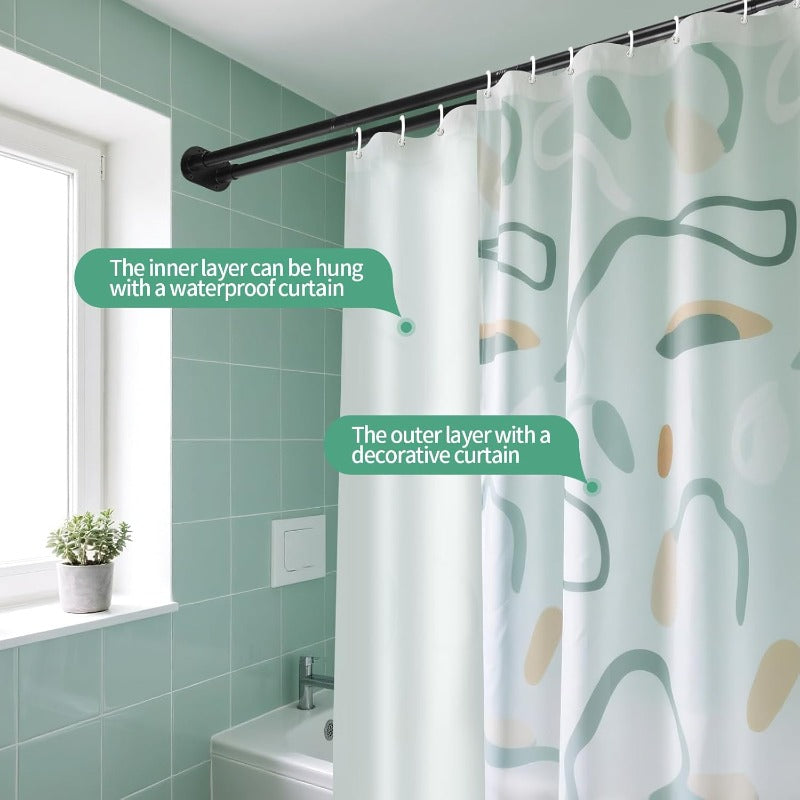 Adjustable Double Shower Curtain Rod 28-75 Inches - Heavy-Duty Black Bathroom Shower Pole with Wall-Mounted Design