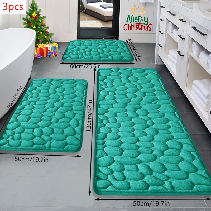 3pcs Memory Foam Bath Mat Set | Non-Slip, Quick-Drying, Soft And Comfortable, Absorbent, Polyester