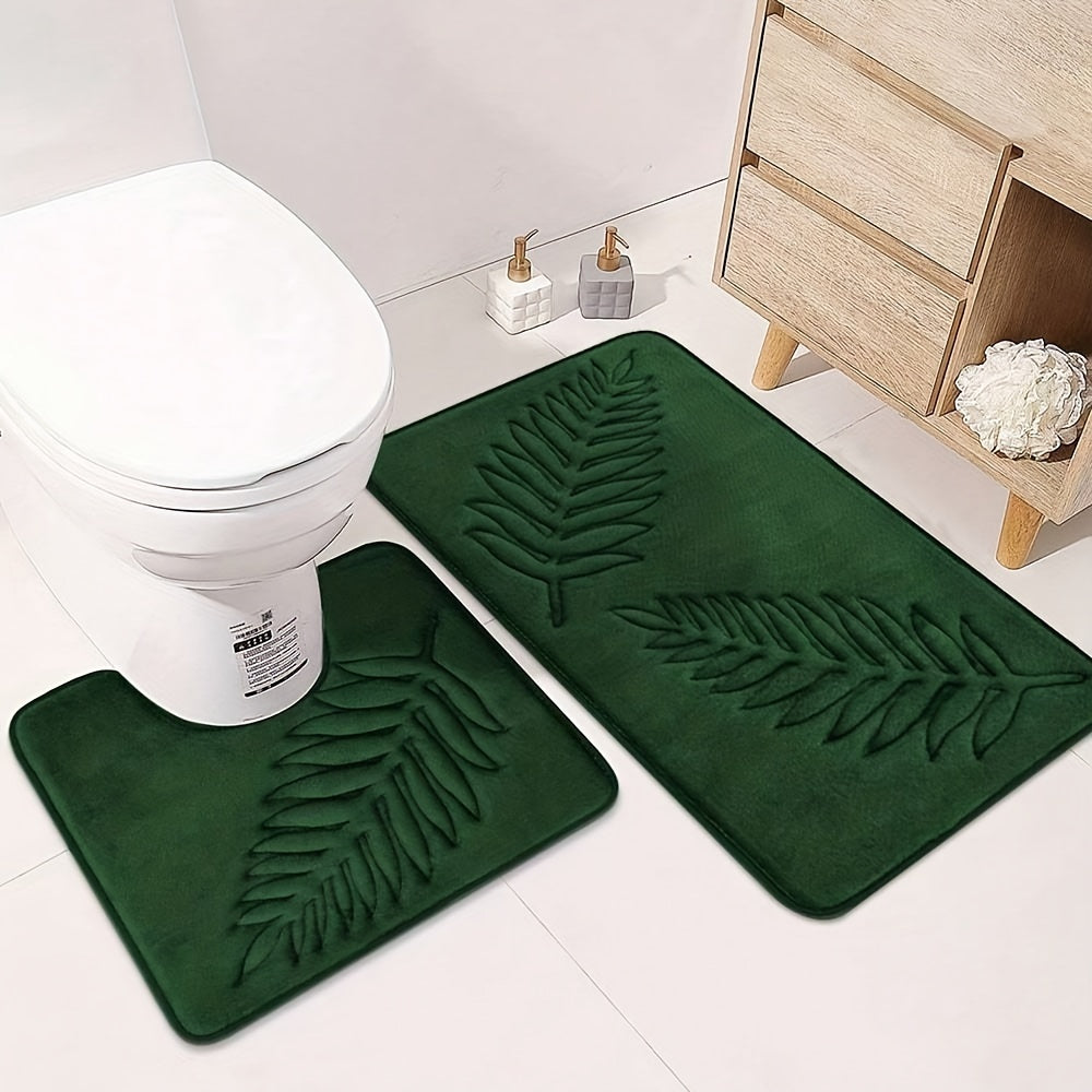 Soft Memory Sponge Mat 2pcs Soft Absorbent Non-slip Simple Solid Color Fern Leaf Embossed Memory Sponge Floor Mat