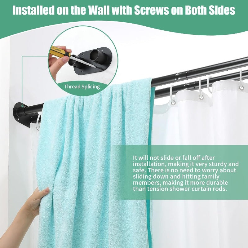 Adjustable Double Shower Curtain Rod 28-75 Inches - Heavy-Duty Black Bathroom Shower Pole with Wall-Mounted Design