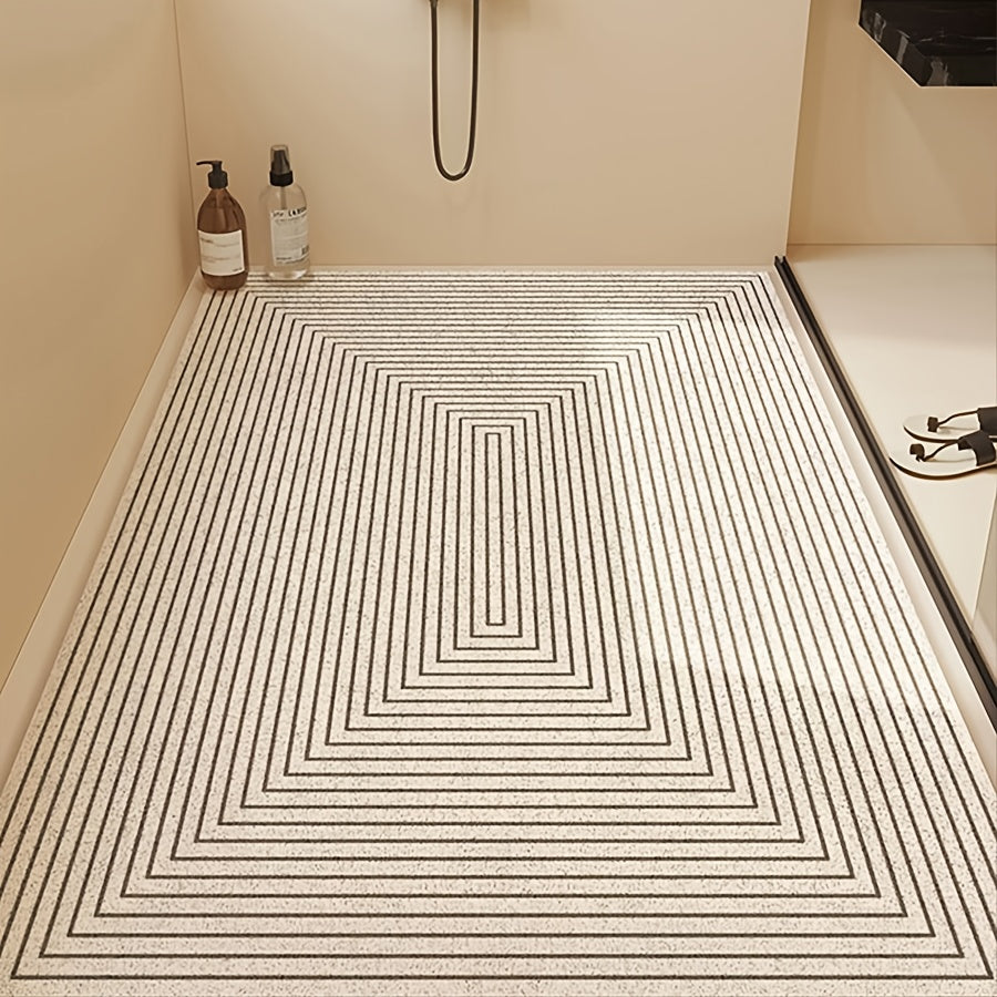 1pc PVC Bathroom Rug | Line and Geometric Pattern, Cuttable, Textured Surface for Enhanced Grip