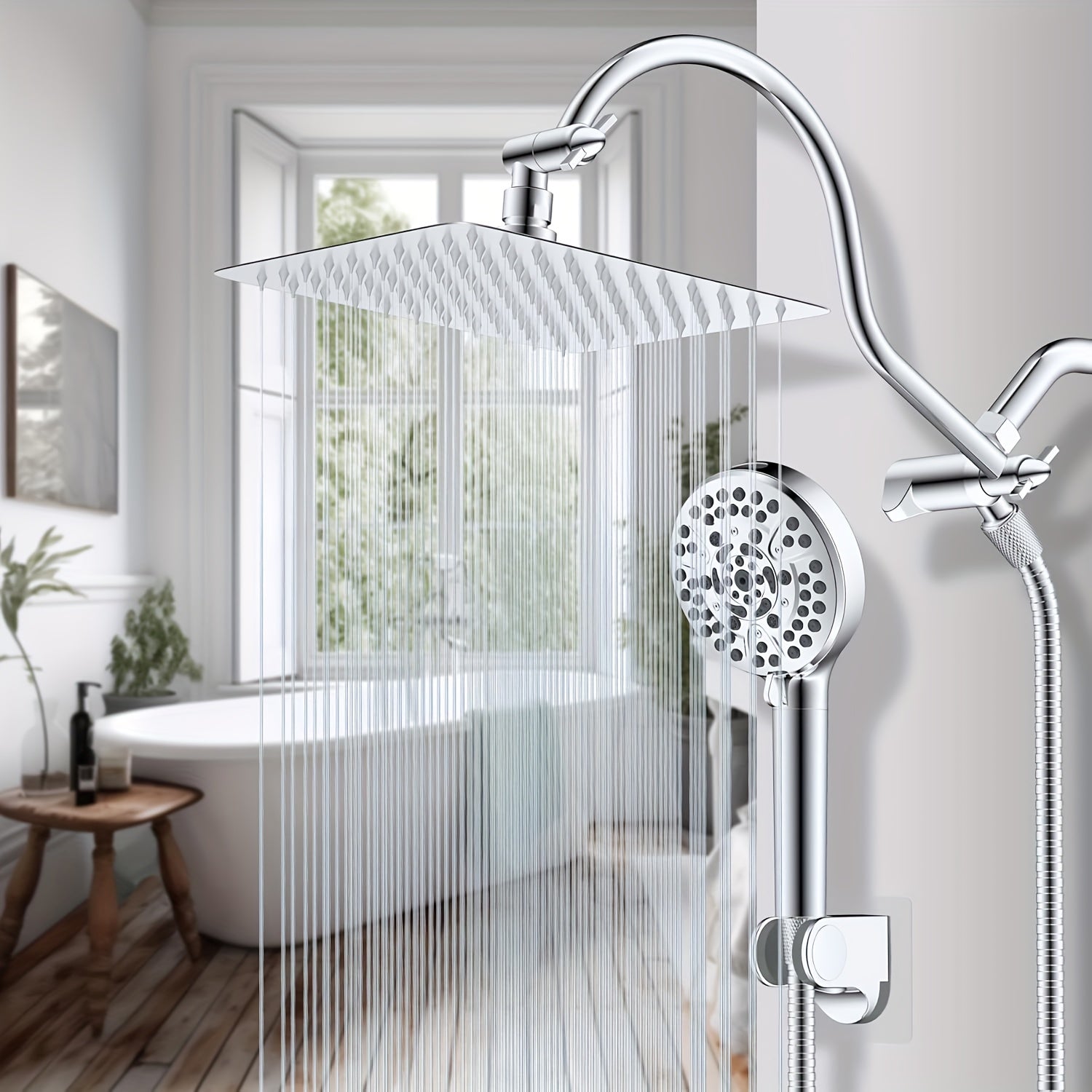 High Pressure Rainfall Shower Head with Handheld - 10'' Wide Coverage Showerhead