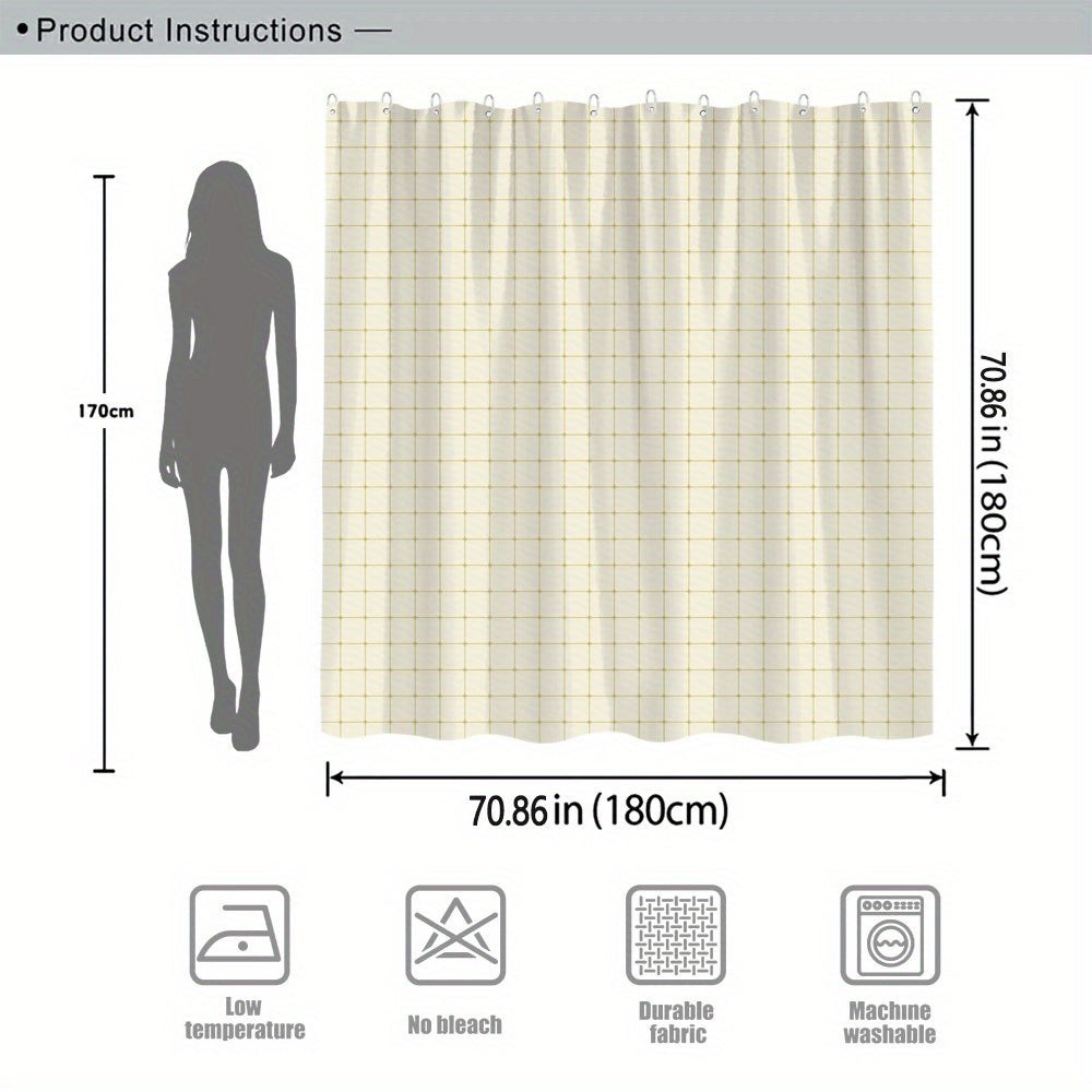 1pc Polyester Shower Curtain, 70*70 Inches, Light Brown Grid Pattern, Subtle Checkerboard Effect