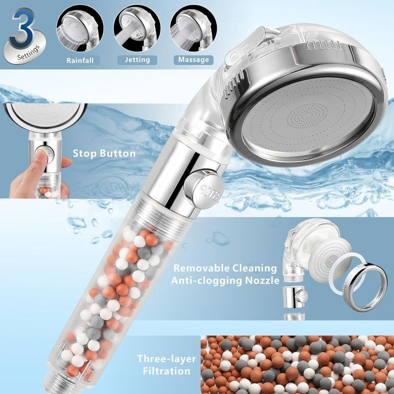 Filtered Shower Head with Handheld Combo High Prure Rain Showerhead Filter for Remove Chlorine