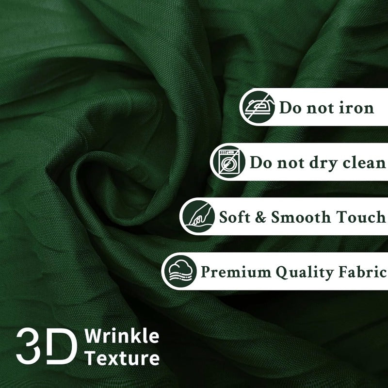 Luxury Dark Green Ruffle Shower Curtain with Privacy Top Window & Snap-In Liner (No Hooks Required)