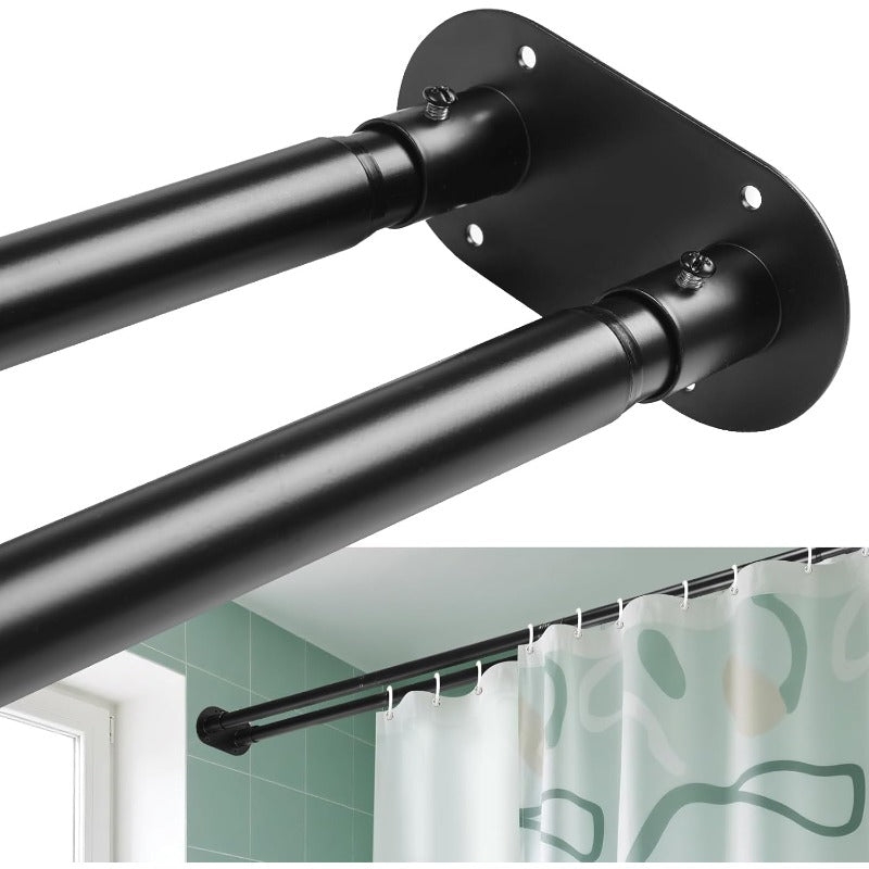 Adjustable Double Shower Curtain Rod 28-75 Inches - Heavy-Duty Black Bathroom Shower Pole with Wall-Mounted Design