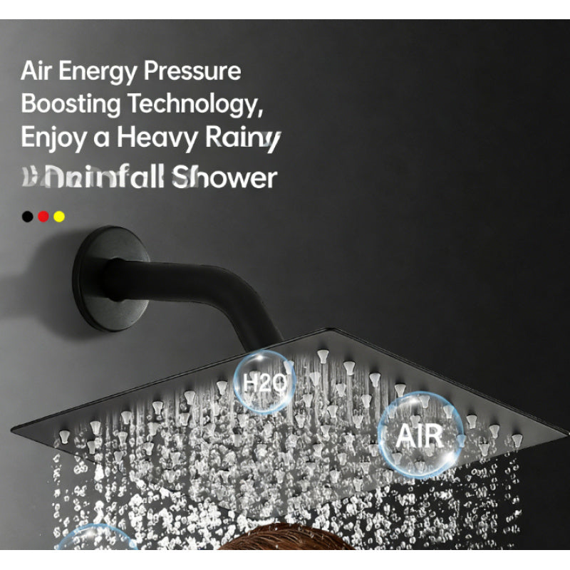 5pcs Modern Shower Faucet Set with 8-Inch Square Rainfall Shower Head & Wall-Mounted Bathtub Spout - Matte Black Stainless Bath System