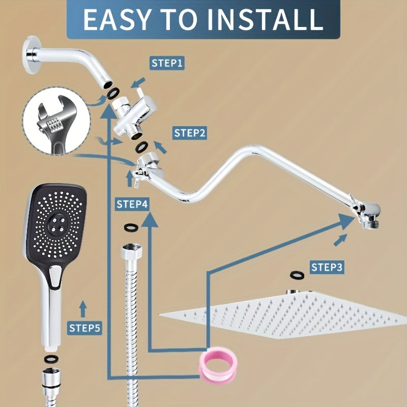 High-Pressure Rain Shower System with Handheld Showerhead - Heavy-Duty Metal Shower Combo