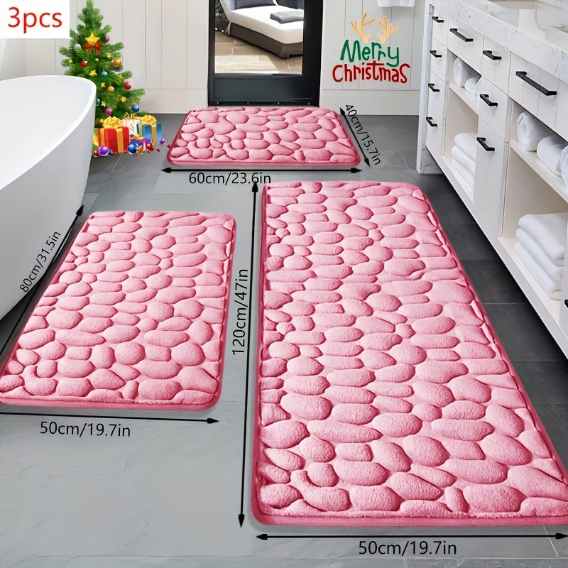 3pcs Memory Foam Bath Mat Set | Non-Slip, Quick-Drying, Soft And Comfortable, Absorbent, Polyester
