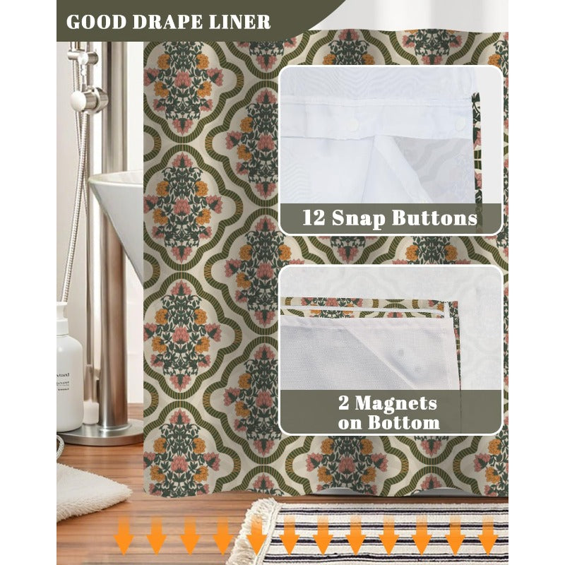 William Morris Vintage Floral Shower Curtain with Snap-In High Quality Liner