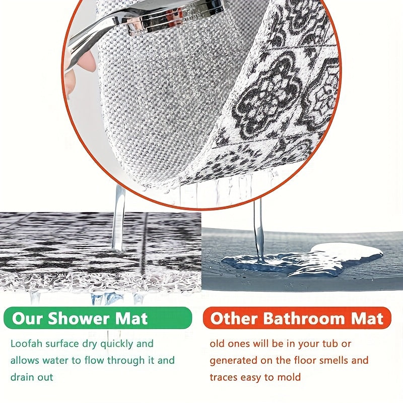 1pc PVC Bathroom Rug | Line and Geometric Pattern, Cuttable, Textured Surface for Enhanced Grip