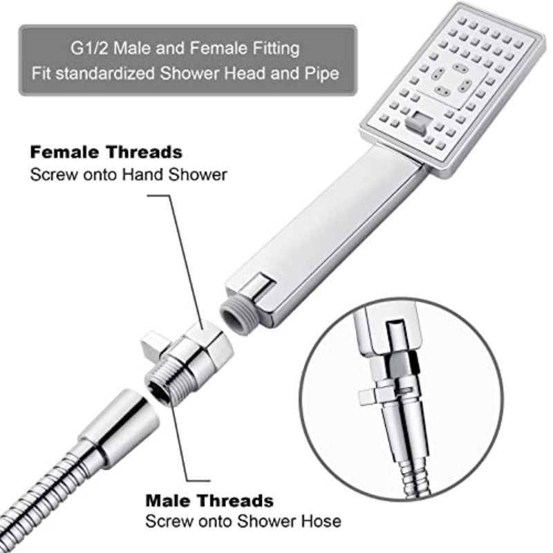 BRIGHT SHOWERS Handheld Shower Head Set with Water Flow Control Valve Chrome