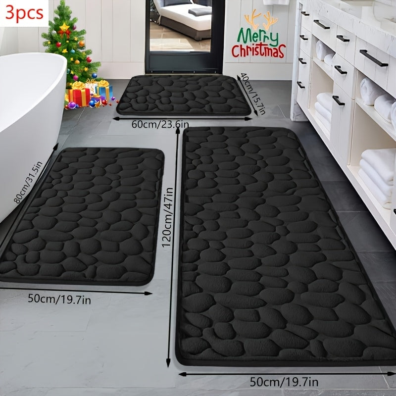 3pcs Memory Foam Bath Mat Set | Non-Slip, Quick-Drying, Soft And Comfortable, Absorbent, Polyester