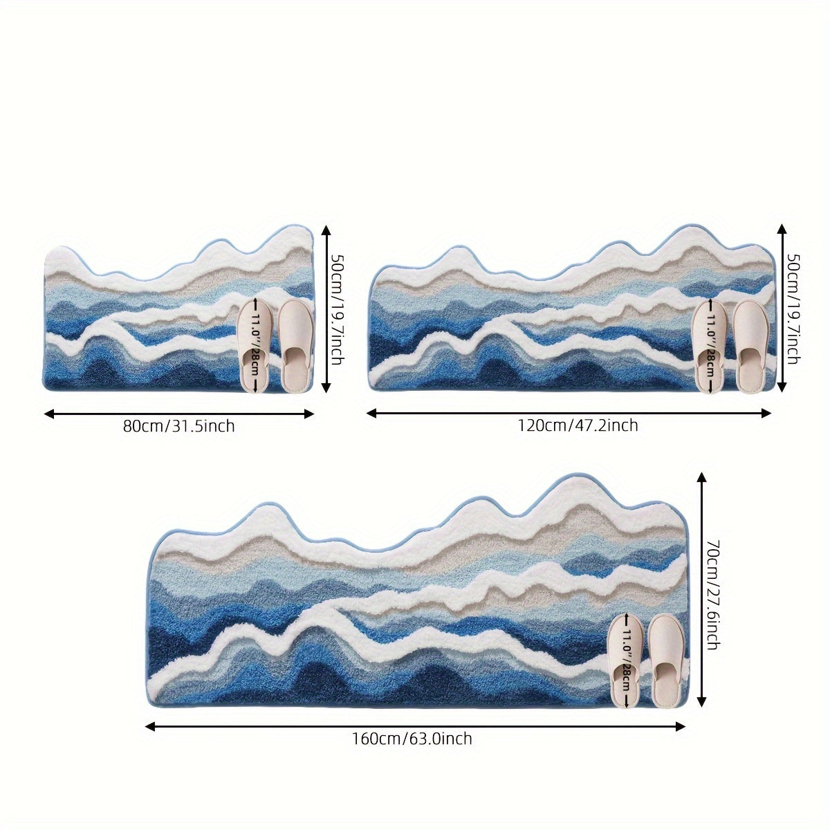 Ocean Wave Design Bathroom Rug - Premium Non-Slip, Fluffy Polyester Mat for Bathtub