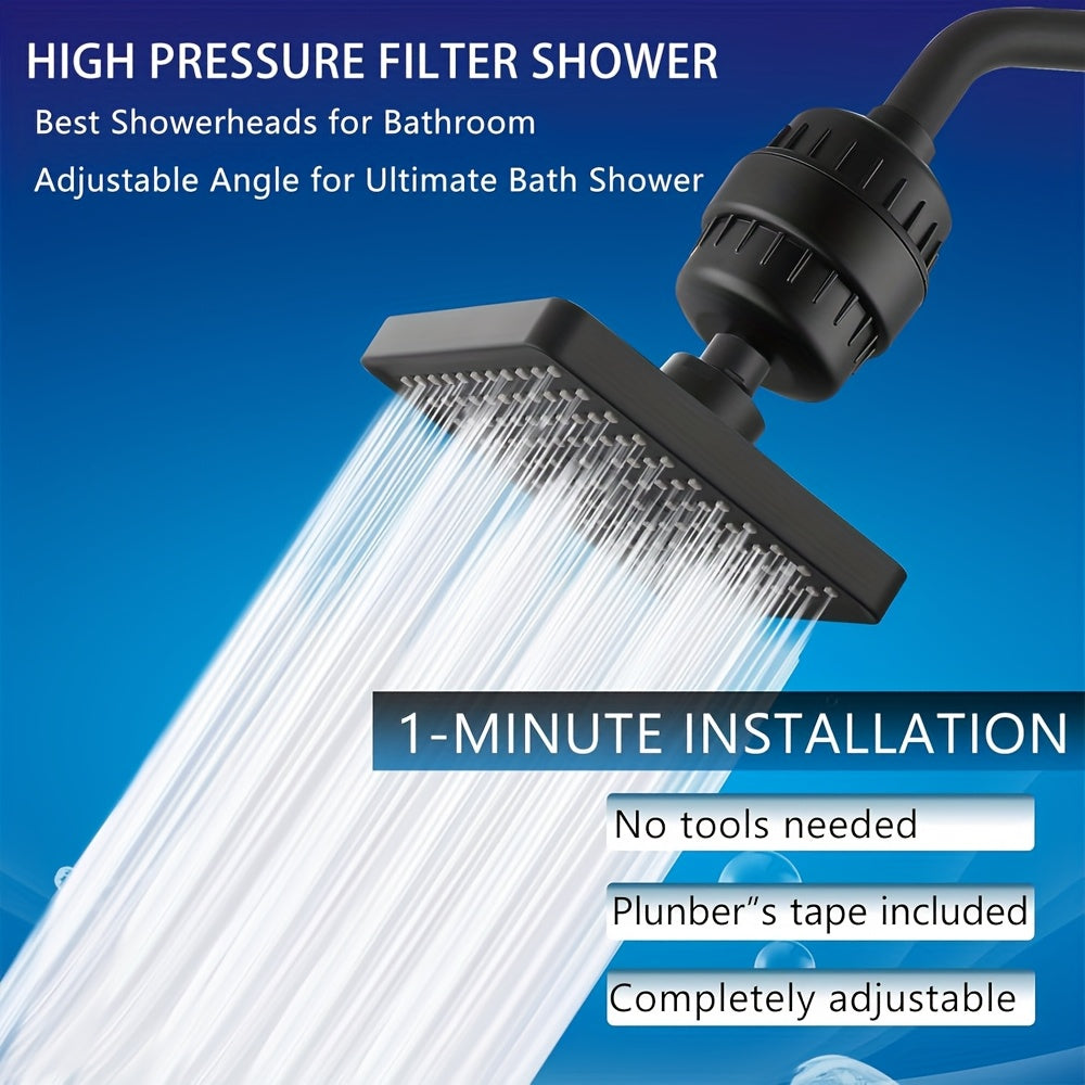High Pressure Filtered Shower Head Set, 6' Rain Shower Filter for Hard Water