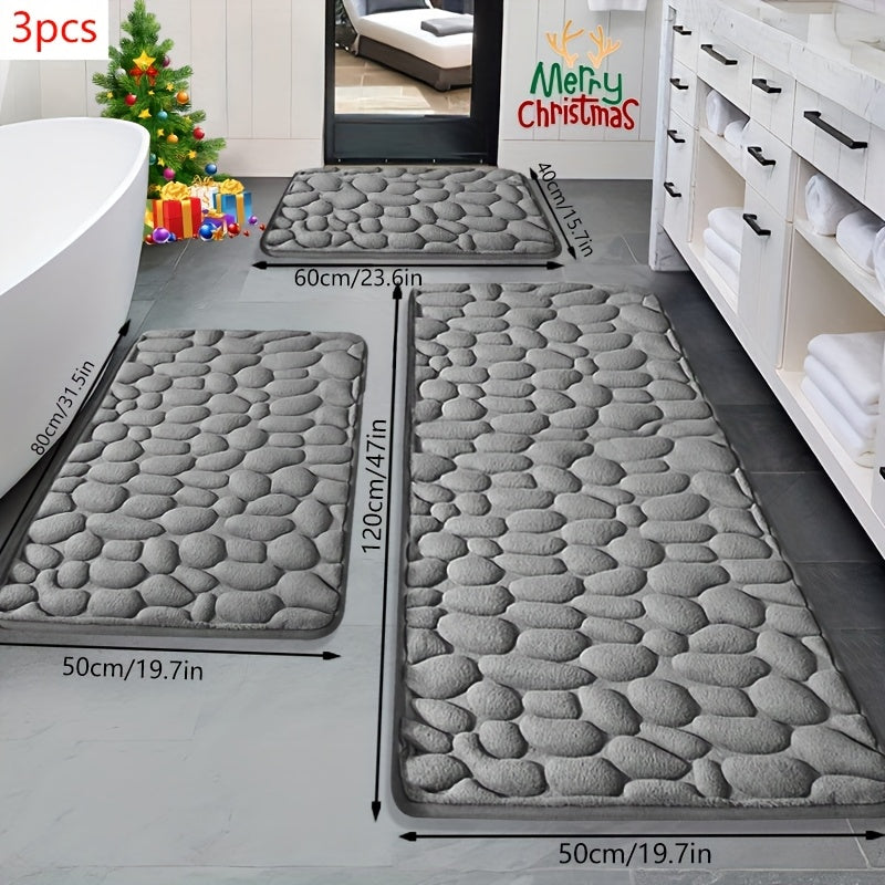 3pcs Memory Foam Bath Mat Set | Non-Slip, Quick-Drying, Soft And Comfortable, Absorbent, Polyester
