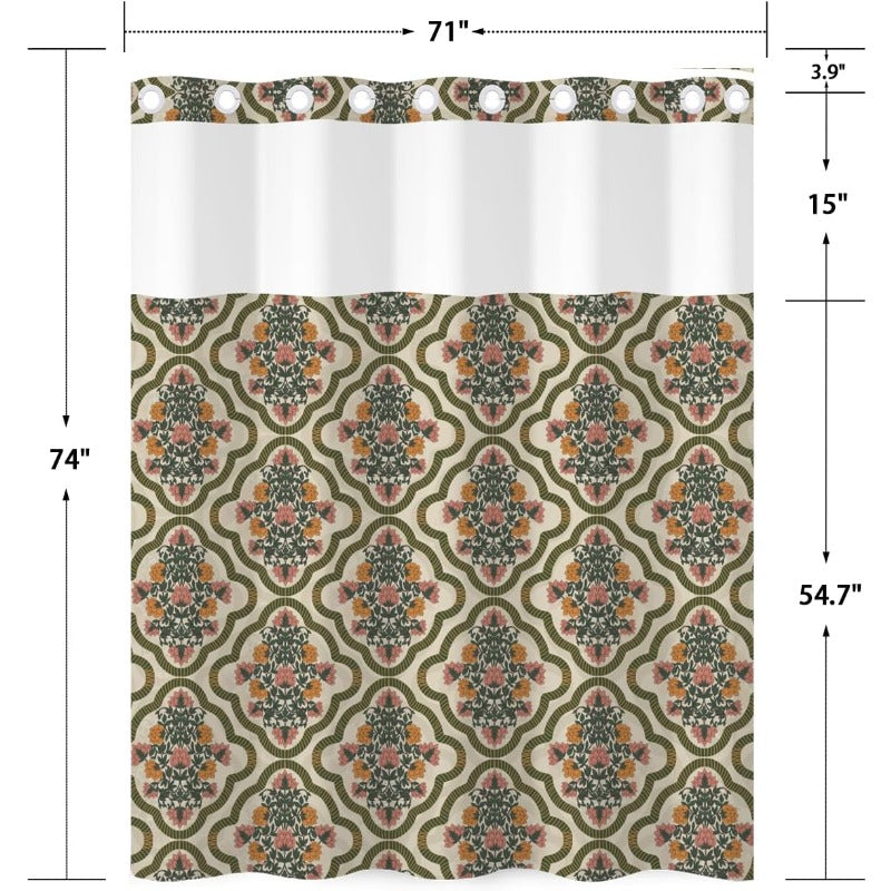 William Morris Vintage Floral Shower Curtain with Snap-In High Quality Liner
