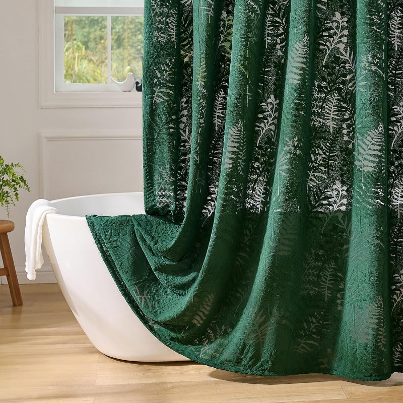 Extra Long Dark Green Shower Curtain Boho 72 x 84 Tufted Tropical Plant Textured Shower Curtain Modern Chic