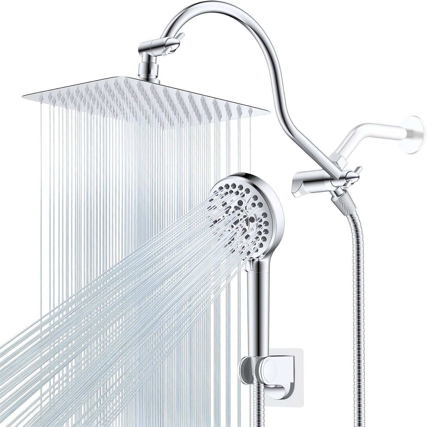 High Pressure Rainfall Shower Head with Handheld - 10'' Wide Coverage Showerhead