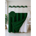 Luxury Dark Green Ruffle Shower Curtain with Privacy Top Window & Snap-In Liner (No Hooks Required)