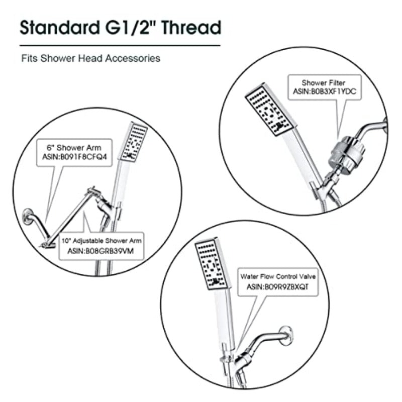 BRIGHT SHOWERS Handheld Shower Head Set with Water Flow Control Valve Chrome