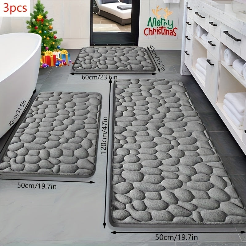 3pcs Memory Foam Bath Mat Set | Non-Slip, Quick-Drying, Soft And Comfortable, Absorbent, Polyester