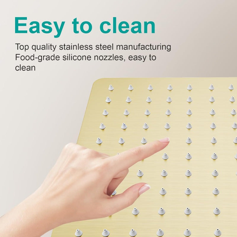 High Flow Stainless Steel Square Rain Shower Head - Ceiling-Mounted All-Metal Brushed Golden Finish