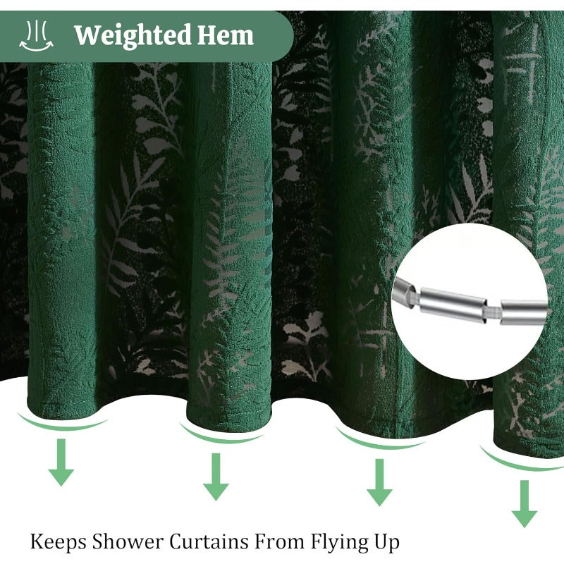 Extra Long Dark Green Shower Curtain Boho 72 x 84 Tufted Tropical Plant Textured Shower Curtain Modern Chic