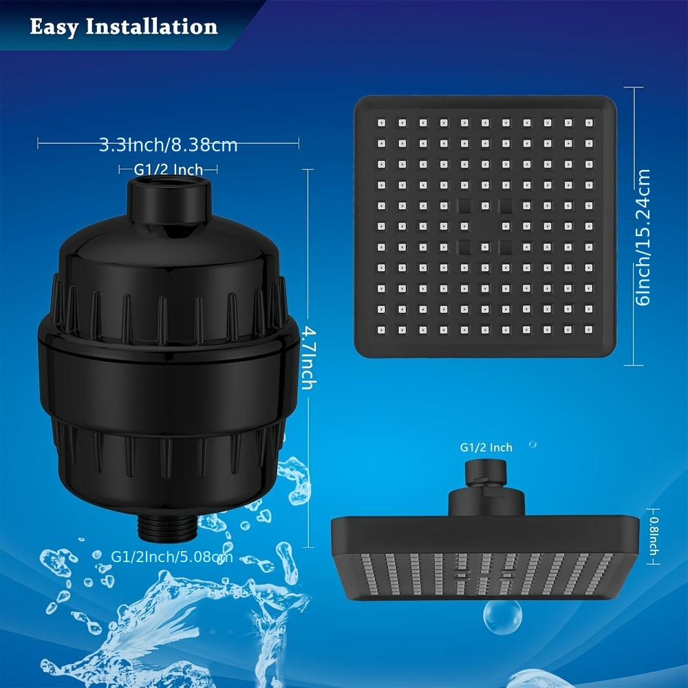 High Pressure Filtered Shower Head Set, 6' Rain Shower Filter for Hard Water