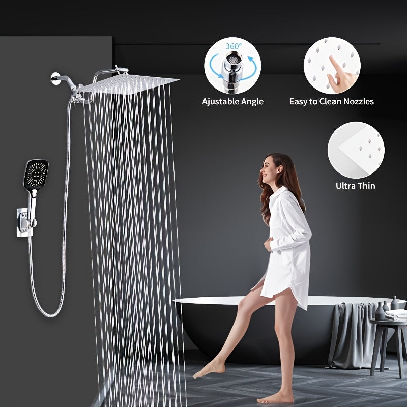 High-Pressure Rain Shower System with Handheld Showerhead - Heavy-Duty Metal Shower Combo