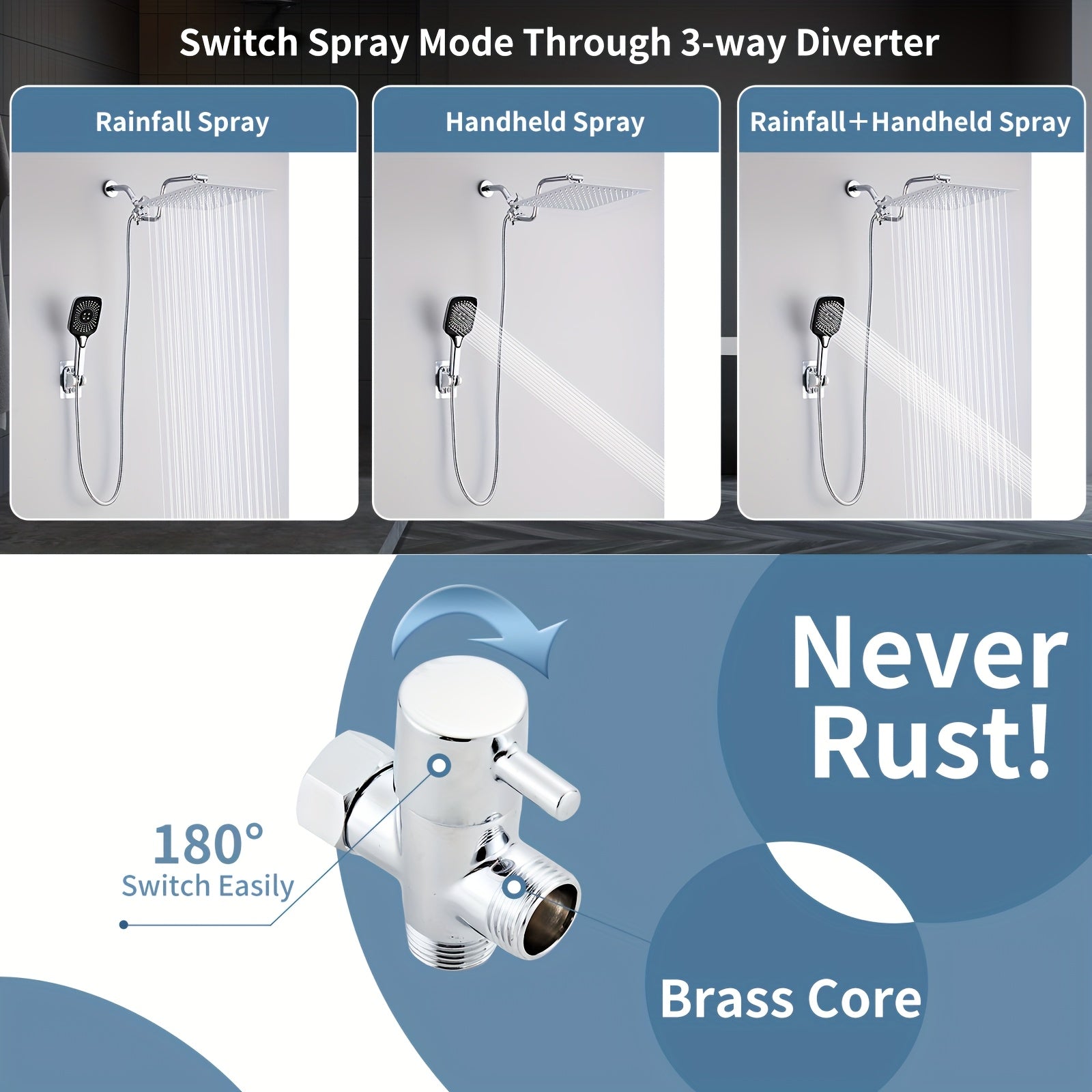 High-Pressure Rain Shower System with Handheld Showerhead - Heavy-Duty Metal Shower Combo