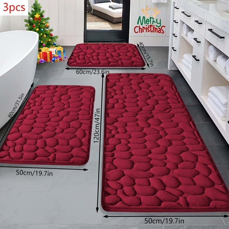3pcs Memory Foam Bath Mat Set | Non-Slip, Quick-Drying, Soft And Comfortable, Absorbent, Polyester