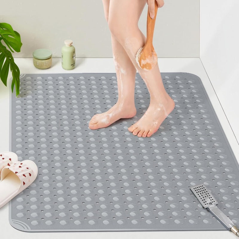 XL TPE Shower Mat Bath Tub - Heavy-Duty Non-Slip Bath Mat with Quick Drainage System