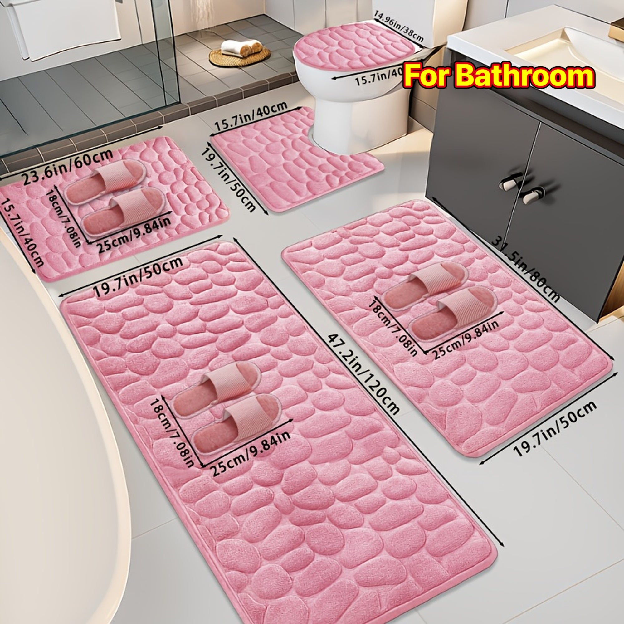 Bathroom Non-Slip Floor Mat - Quick-Dry Absorbent Bath Mat with Non-Slip Backing