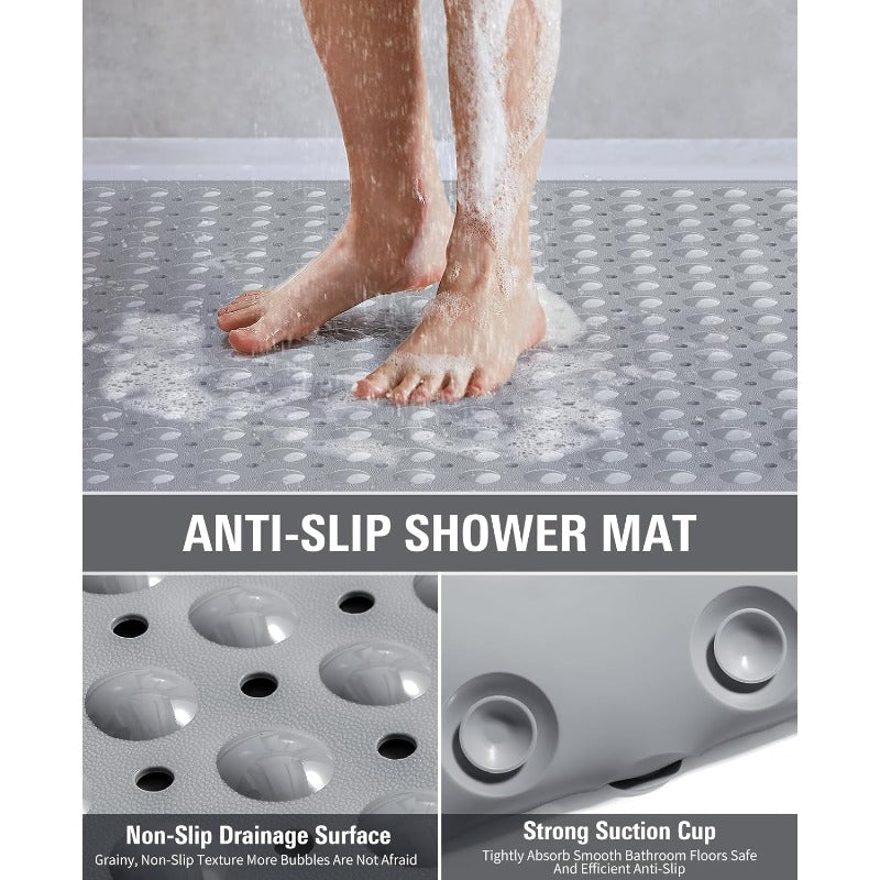 XL TPE Shower Mat Bath Tub - Heavy-Duty Non-Slip Bath Mat with Quick Drainage System