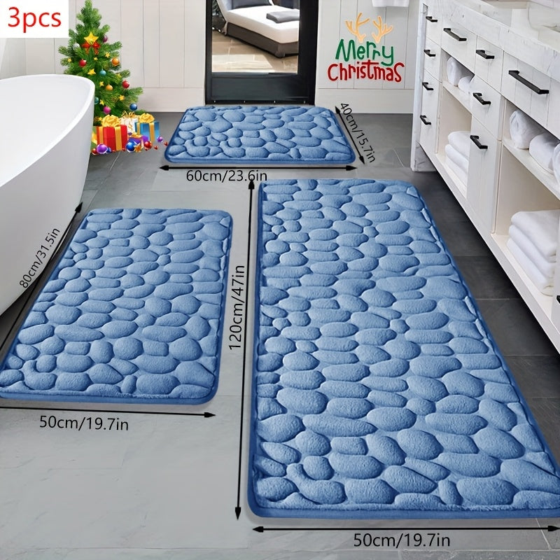 3pcs Memory Foam Bath Mat Set | Non-Slip, Quick-Drying, Soft And Comfortable, Absorbent, Polyester