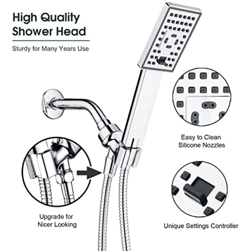 BRIGHT SHOWERS Handheld Shower Head Set with Water Flow Control Valve Chrome