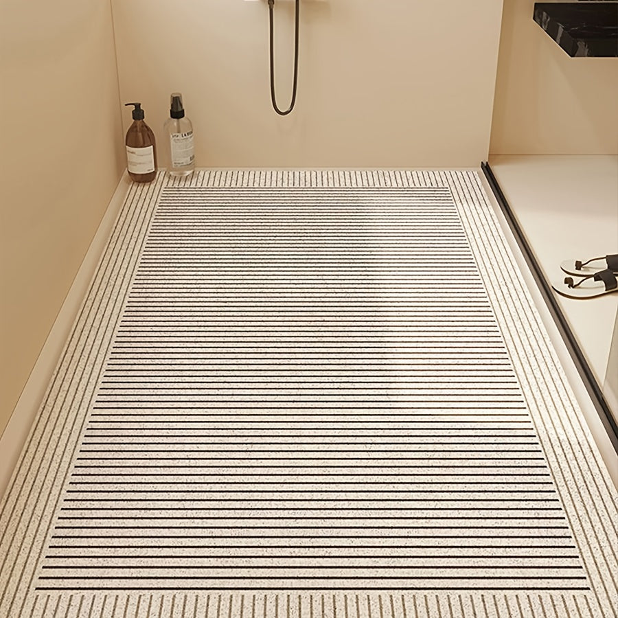 1pc PVC Bathroom Rug | Line and Geometric Pattern, Cuttable, Textured Surface for Enhanced Grip