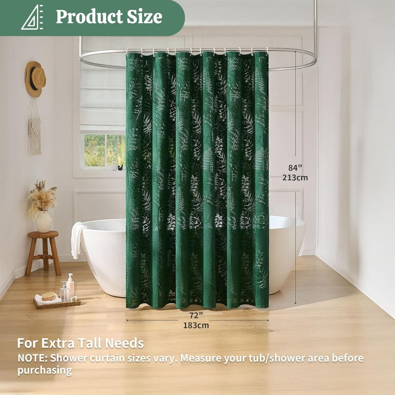 Extra Long Dark Green Shower Curtain Boho 72 x 84 Tufted Tropical Plant Textured Shower Curtain Modern Chic