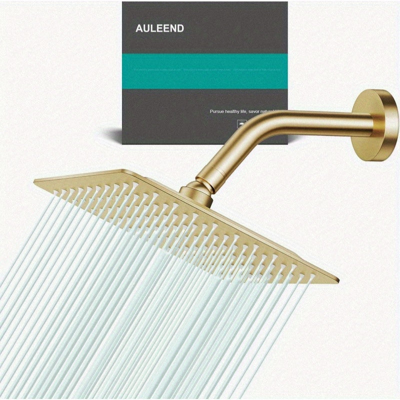 High Flow Stainless Steel Square Rain Shower Head - Ceiling-Mounted All-Metal Brushed Golden Finish