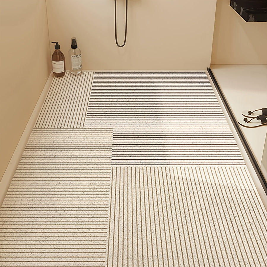1pc PVC Bathroom Rug | Line and Geometric Pattern, Cuttable, Textured Surface for Enhanced Grip
