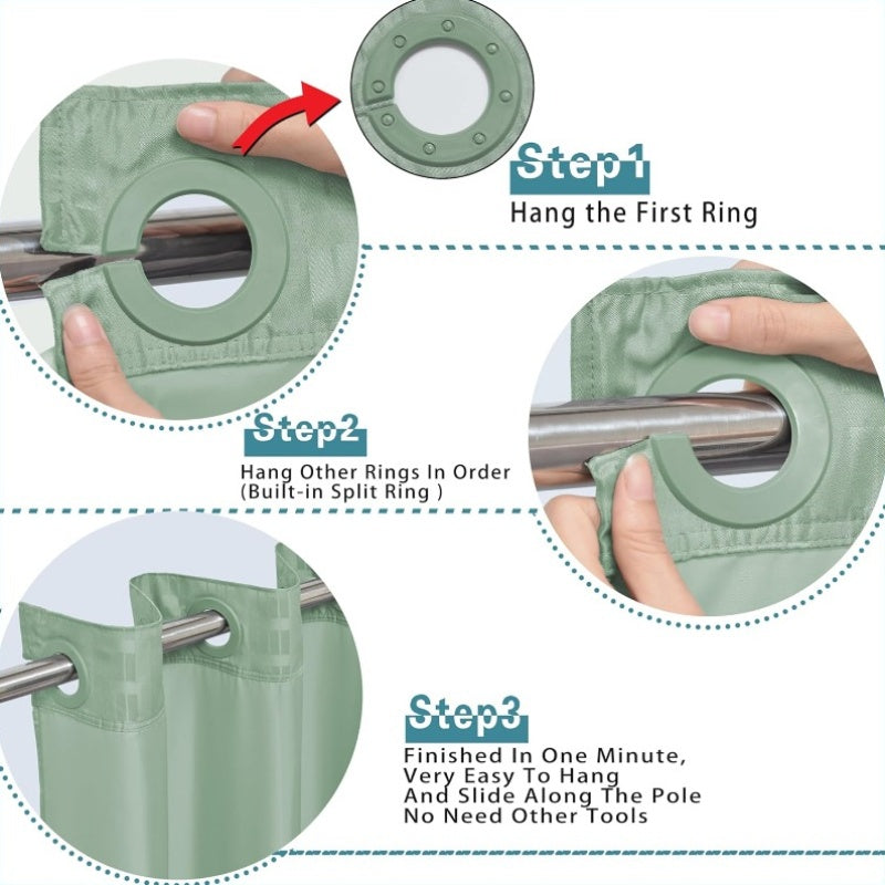 Stall No Hook Sage Green Shower Curtain with Snap-in Liner Set | Hotel Luxury Shower Curtains for Bathroom