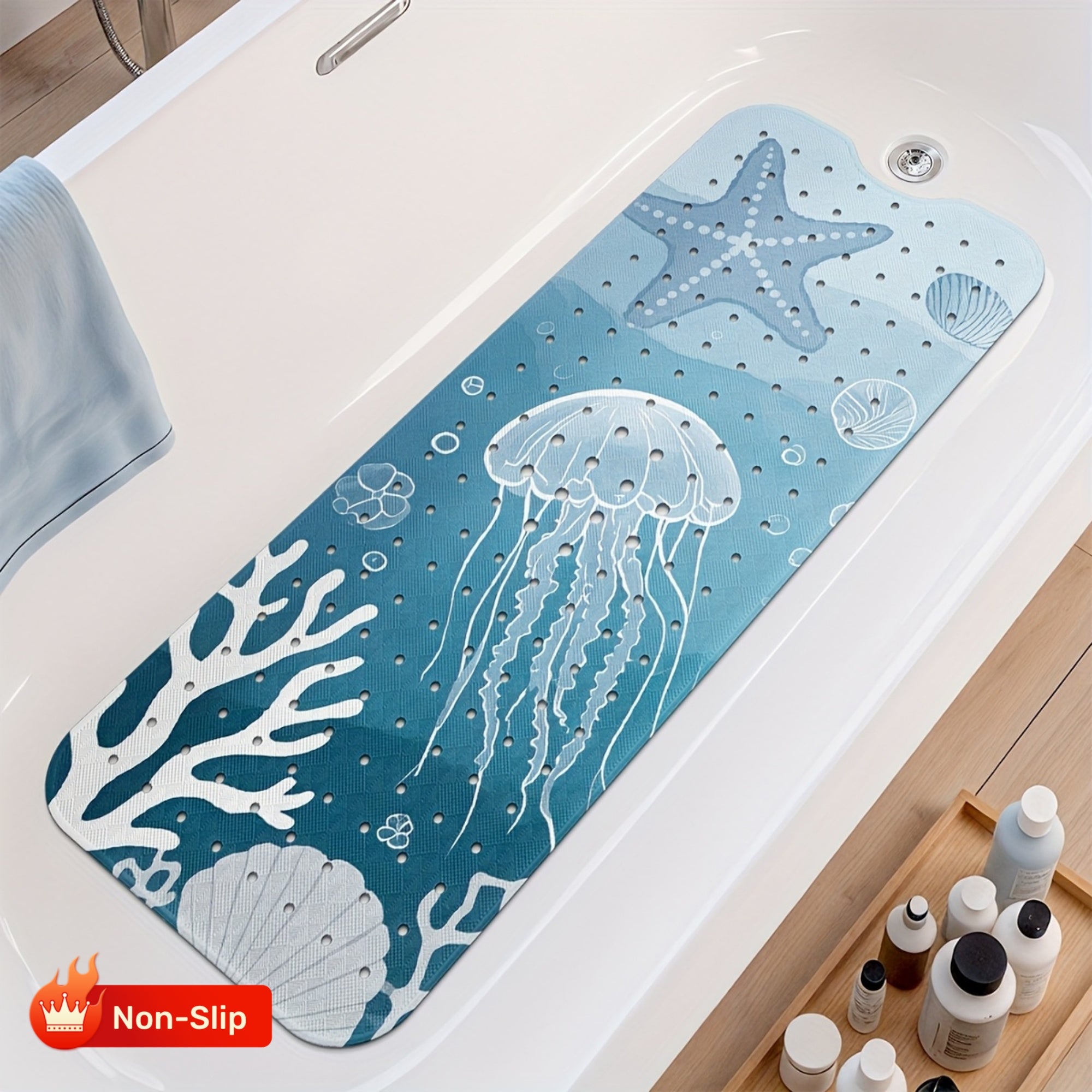 DAJIANG Non-Slip PVC Bath Mat 1pc DAJIANG Non-Slip PVC Bath Mat - Underwater World Design with Jellyfish