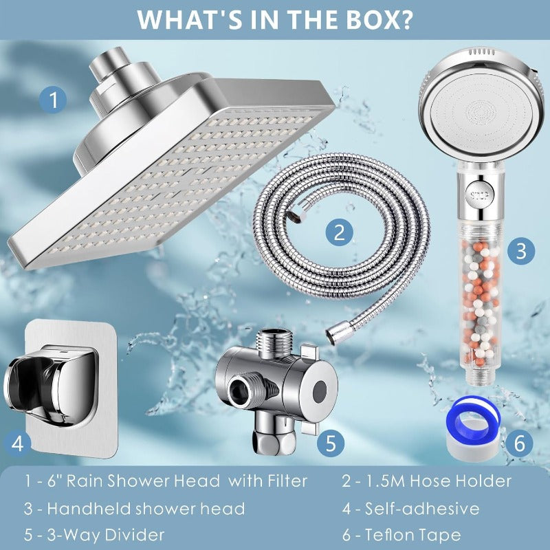 Filtered Shower Head with Handheld Combo High Prure Rain Showerhead Filter for Remove Chlorine