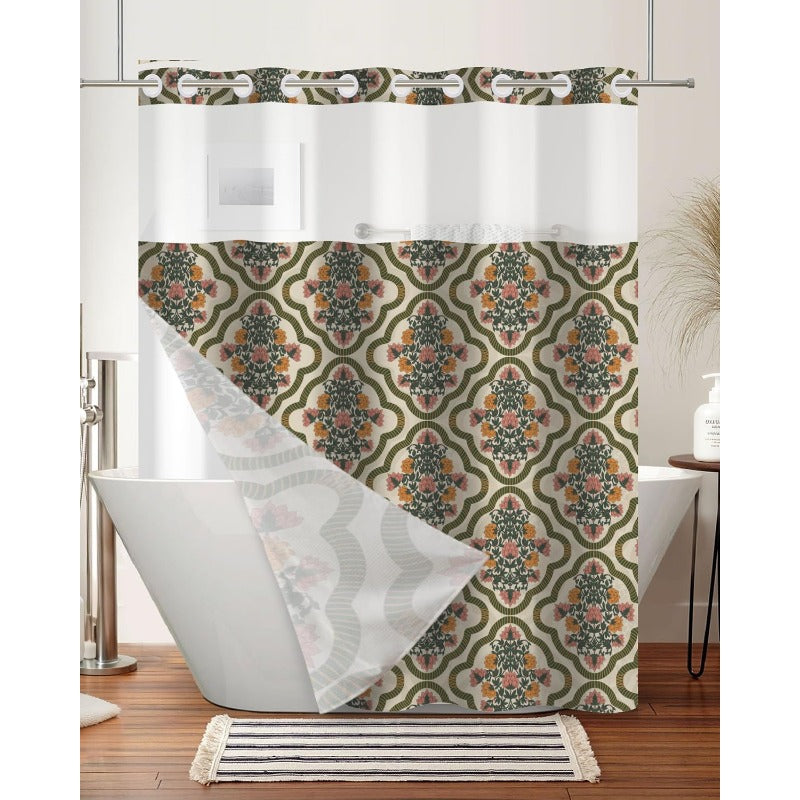William Morris Vintage Floral Shower Curtain with Snap-In High Quality Liner