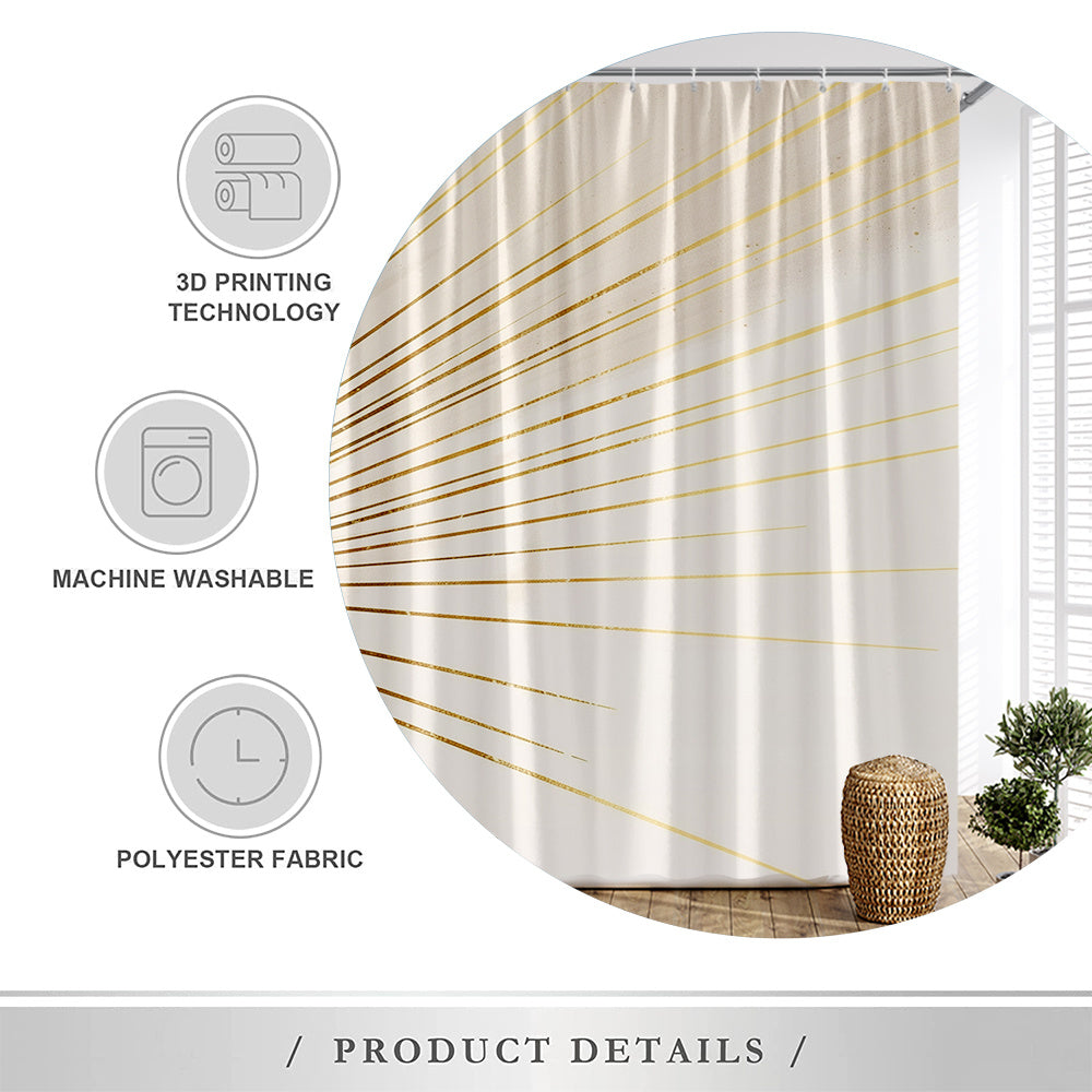 1pc Luxury Modern Shower Curtain with Radiating Golden Lines & Beige Background - Sunburst Pattern