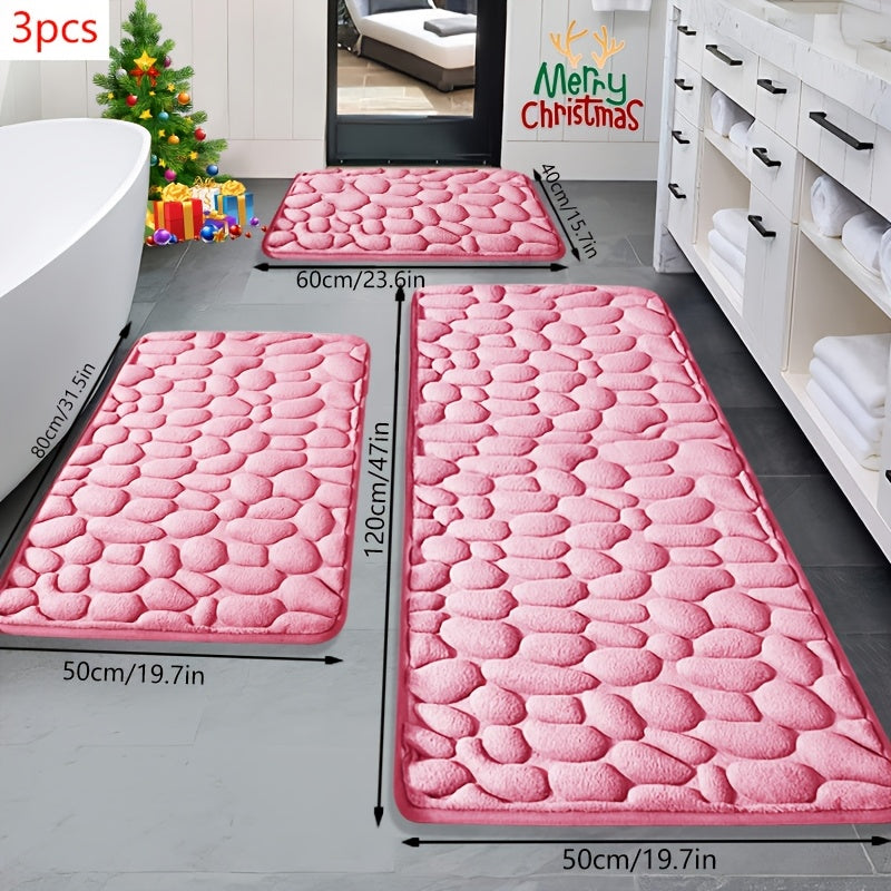 3pcs Memory Foam Bath Mat Set | Non-Slip, Quick-Drying, Soft And Comfortable, Absorbent, Polyester