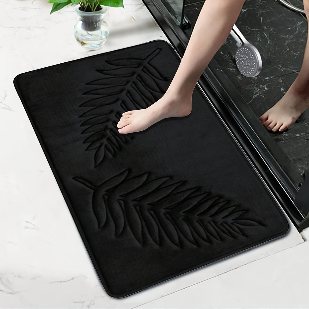 Soft Memory Sponge Mat 2pcs Soft Absorbent Non-slip Simple Solid Color Fern Leaf Embossed Memory Sponge Floor Mat