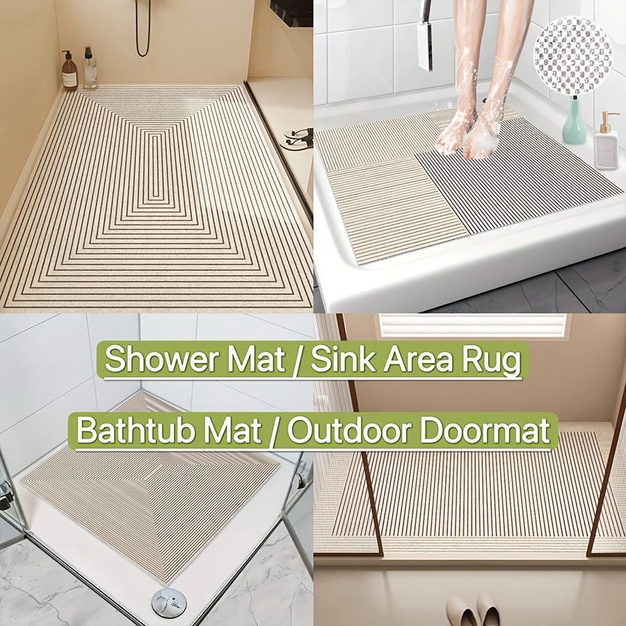 1pc PVC Bathroom Rug | Line and Geometric Pattern, Cuttable, Textured Surface for Enhanced Grip